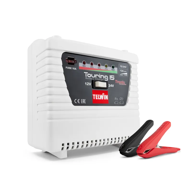 Telwin 830807555 TOURING 15 Petit chargeur 12/24V 6/4,5A pour batteries plomb-acide