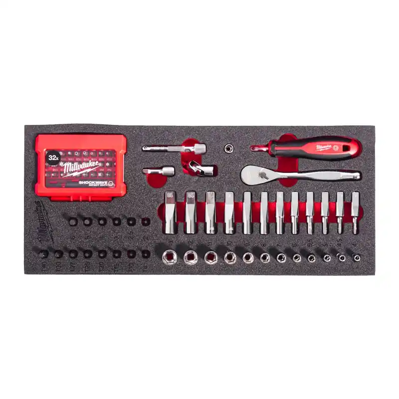 Milwaukee Accessoires 4932499293 Jeu de douilles 1/4" en mousse (76 pièces)
