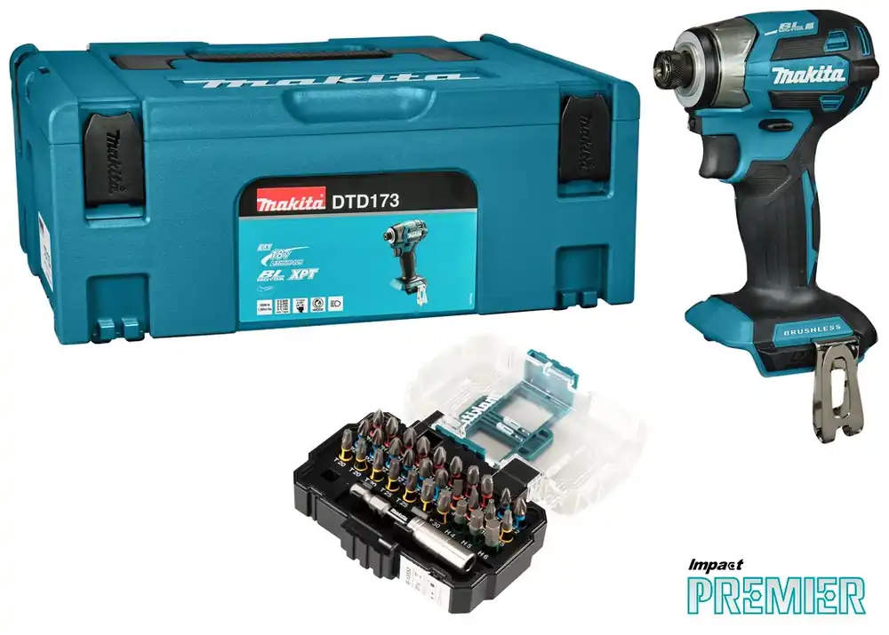 Makita DTD173ZJX1 Visseuse à chocs sans fil LXT 18 V, sans batteries ni chargeur, en boîte M avec jeu d‘embouts