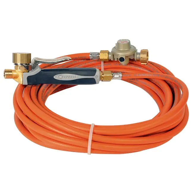 Express 6093 Brûleur à gaz kit sanitaire poignée bimatière, raccord pivotant, tuyau de 10 m et soupape d‘échappement 4 bar