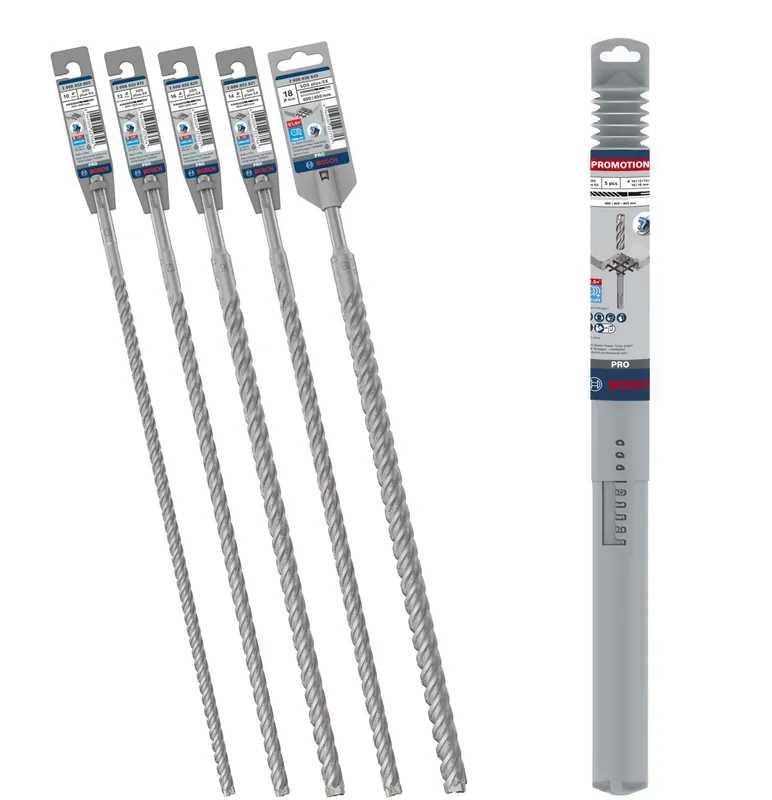 Bosch Bleu Accessoires 061599766W Jeu de marteaux perforateurs SDS-plus 5 pièces 400 mm 10, 12, 14, 16 et 18 mm