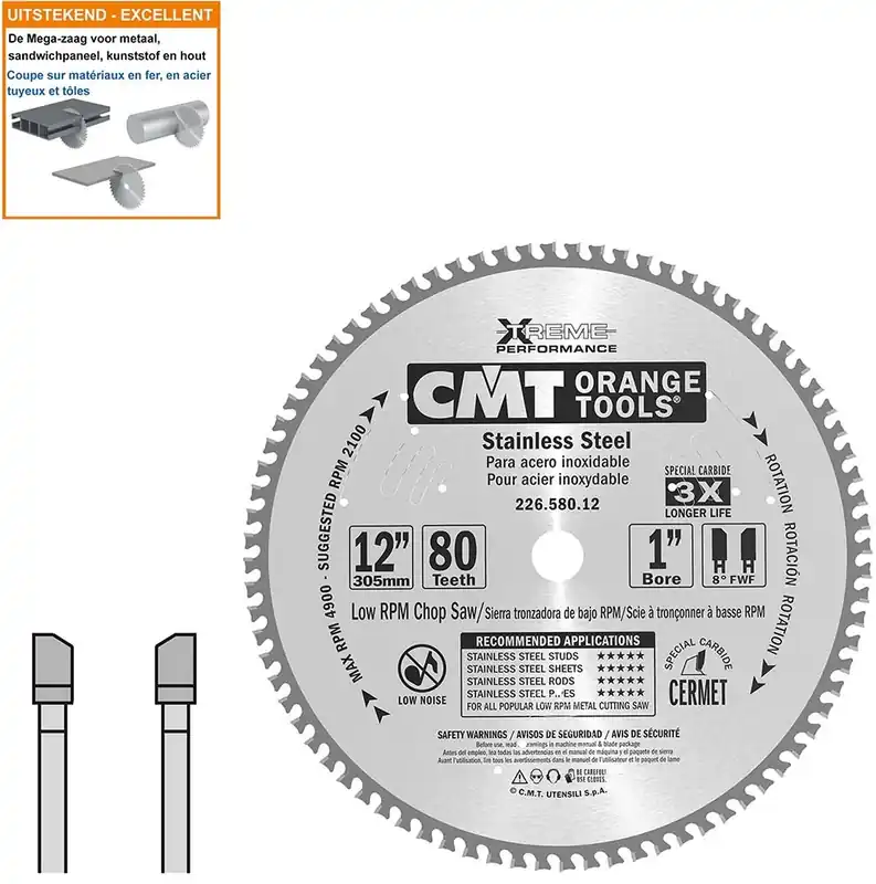 CMT 226.580.12 HW Scie circulaire pour acier inoxydable 305x25,4x80T