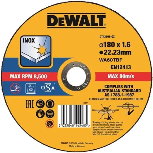 DeWalt Accessoires DT43908-QZ Disque à tronçonner INOX 180 x 1,6 x 22,2 mm