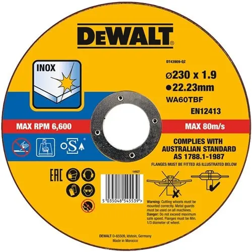 DeWalt Accessoires DT43909-QZ Disque à tronçonner INOX 230 x 1,9 x 22,2 mm