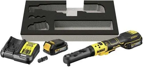 DeWalt DCF510E2G-QW Clé à cliquet d‘angle sans fil 18V XR 3/8″ et 1/2″ 1.7 Ah et chargeur dans la boîte