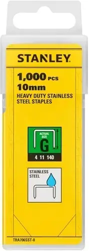 Stanley TRA706SST-0 Agrafes en acier inoxydable 10mm Type G - 1000 pièces