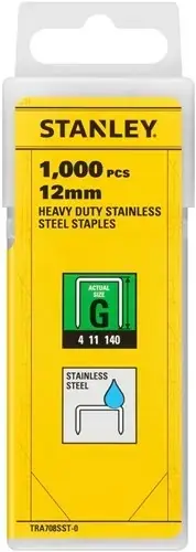 Stanley TRA708SST-0 Agrafes en acier inoxydable 12mm Type G - 1000 pièces
