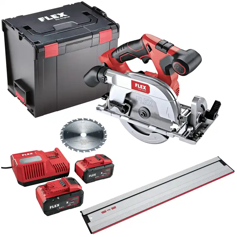Flex-tools 534501 CS 62 18.0-EC Scie circulaire portative avec capot pendulaire 18V 2x 8.0Ah en L-Boxx + rail de guidage 160cm