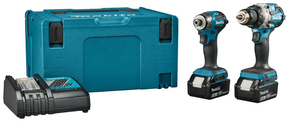 Makita DLX2528TJ Kit combiné - Perceuse-visseuse sans fil DHP489 + visseuse à percussion sans fil DTD173 18 V, batterie Li-Ion 5,0 Ah, dans un coffret Mbox