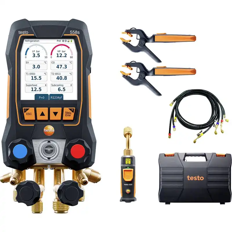 Testo 0564 5583 558s - Smart vacuum set Collecteur numérique avec sondes de température et de vide sans fil et jeu de 4 tuyaux de remplissage