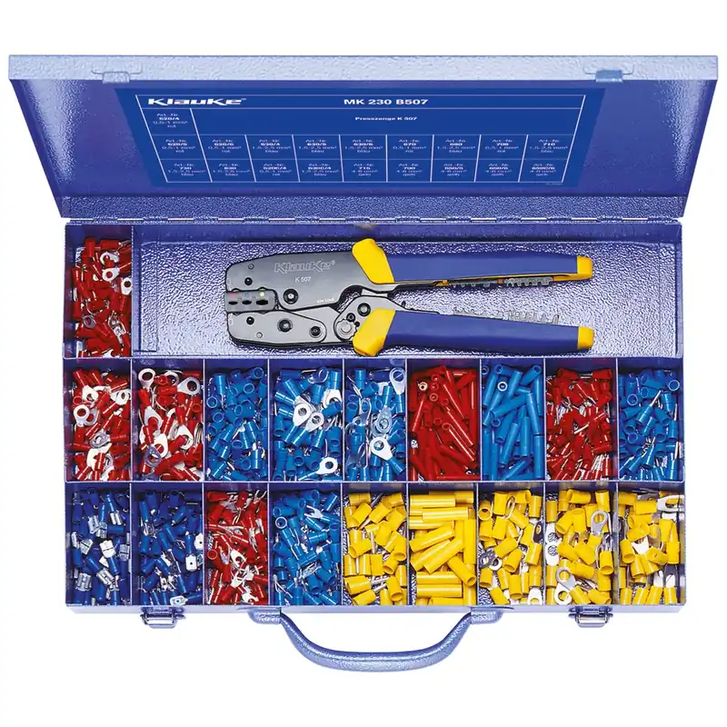 Klauke 900078153 Assortiment de patins de câbles 0,50 mm² - 6 mm² Rouge, Bleu, Jaune 826 pcs