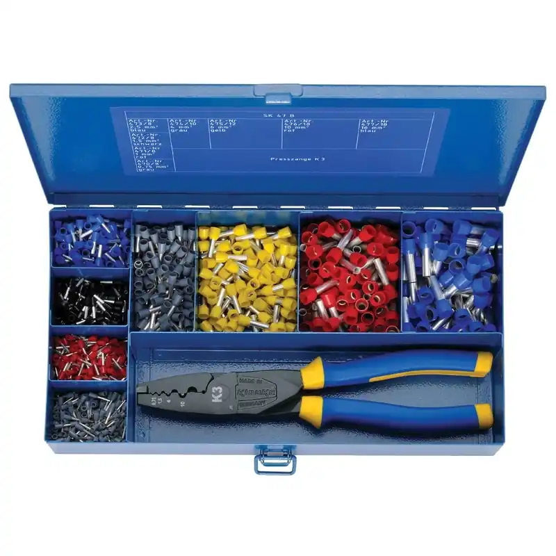 Klauke 900074751 SK47B Boîte d‘assortiment en acier avec embouts isolés et pince à sertir