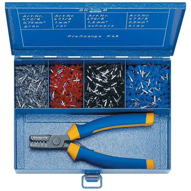 Klauke 900074712 SK45B Boîte d‘assortiment en acier avec embouts de câbles isolés et pince à sertir