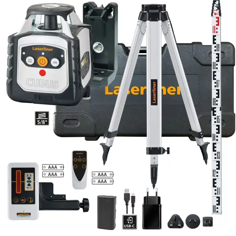 Laserliner 052.325A Cubus 110 S set Laser de rotation + trépied 150 cm + récepteur laser + canne de mesure