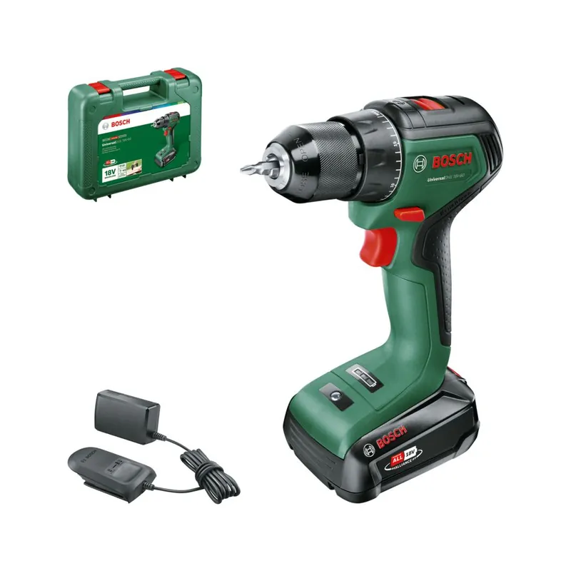 Bosch Vert 06039D7001 UniversalDrill 18V-60 Perceuse sans fil 1x 2.0 Ah et chargeur AL 18V-20 en mallette