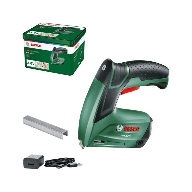 Bosch Vert 0603968200 PTK 3.6 LI Battery tacker set 3.6V 1.5 Ah and Micro-USB cable and charger in box