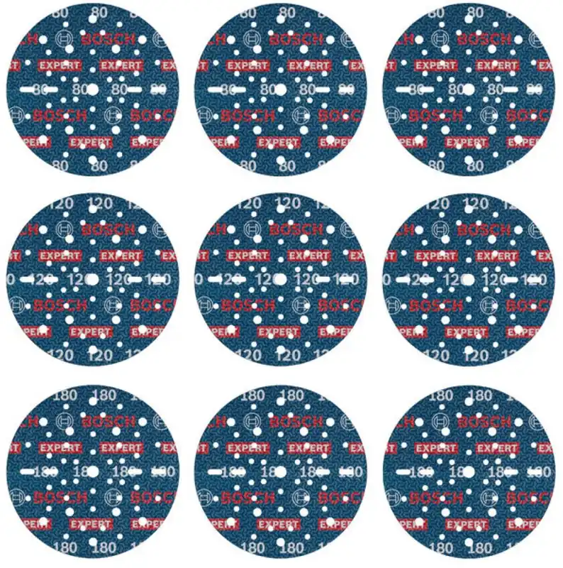 Bosch Bleu Accessoires 2608902448 EXPERT Jeu de 9 pièces Disque à poncer O780 avec support film, 150 mm, 3xG80 ; 3xG120 ; 3xG180