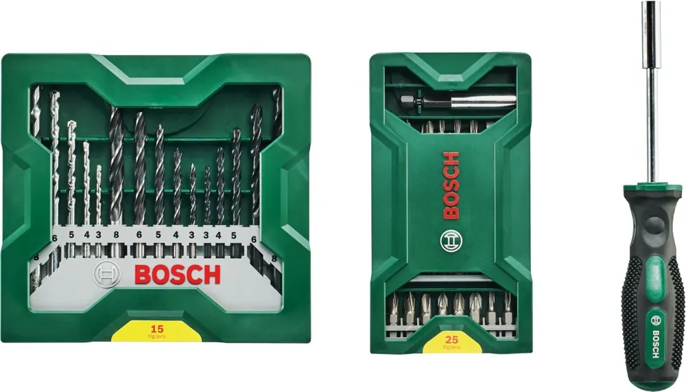 Bosch Vert Accessoires 2607017655 Promoline MINI X-LINE Coffrets de mèches et forets hélicoïdaux + poignée