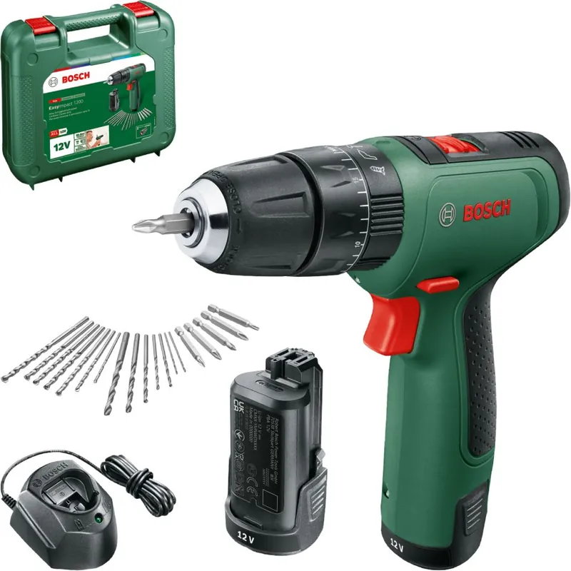 Bosch Vert 06039D3105 EasyImpact 1200 Visseuse sans fil 2x 1,5 Ah et chargeur en mallette