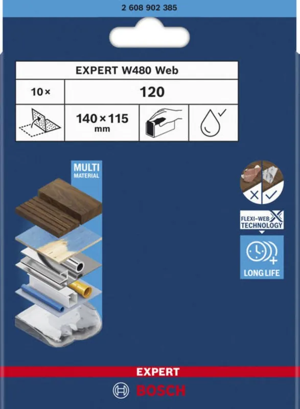 Bosch Bleu Accessoires 2608902385 EXPERT Feuille abrasive Web W480 115 x 140 mm G120 10x