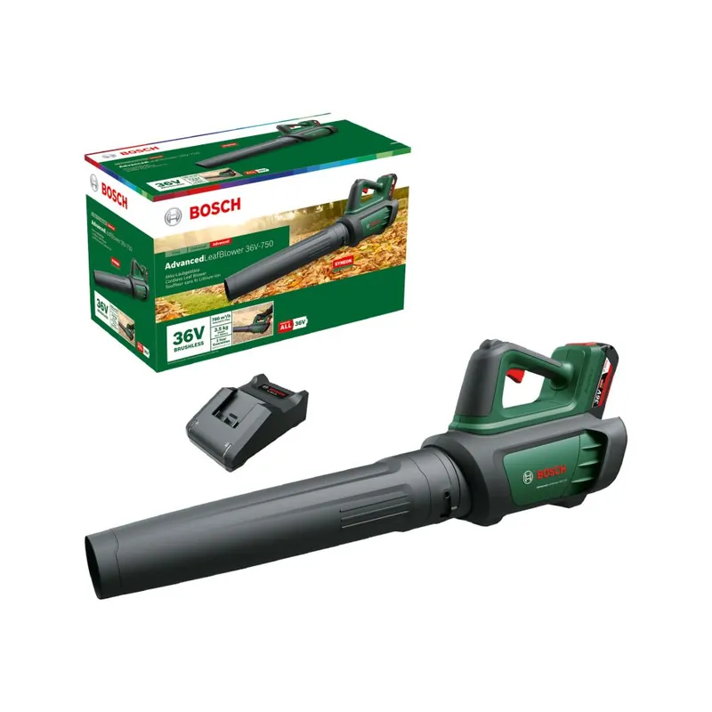 Bosch Vert 06008C6000 AdvancedLeafBlower 36V-750 Batterie souffleur de feuilles 1x 2.0 Ah et chargeur en boîte