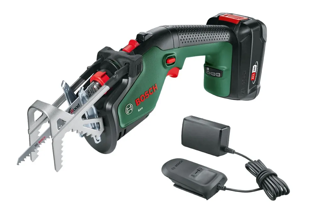 Bosch Vert 0600861A00 Scie de jardin sans fil KEO 18 1 x 18V 2.0 Ah et chargeur AL1810CV en boîte