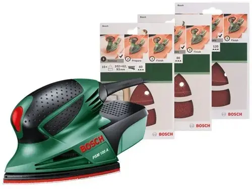 Bosch Vert 06033B7002 PSM 100 A Ponceuse multiple avec papier abrasif 3x 10 ST