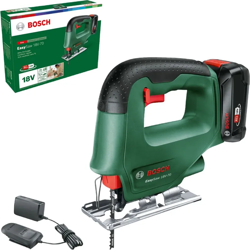 Bosch Vert 0603012002 EasySaw 18V-70 scie sauteuse sans fil 1x 2.0 Ah et chargeur AL 18V-20