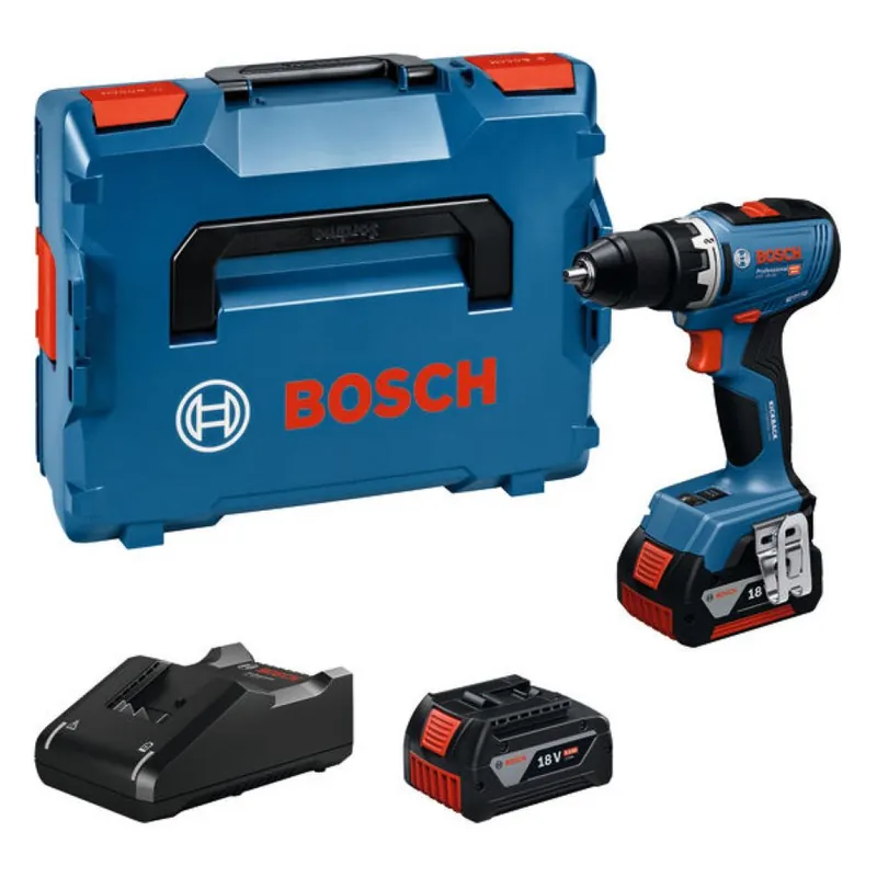 Bosch Bleu 06019N3203 GSR 18V-65 Perceuse sans fil 2x 5.0 Ah et chargeur GAL 18V-40 en L-BOXX
