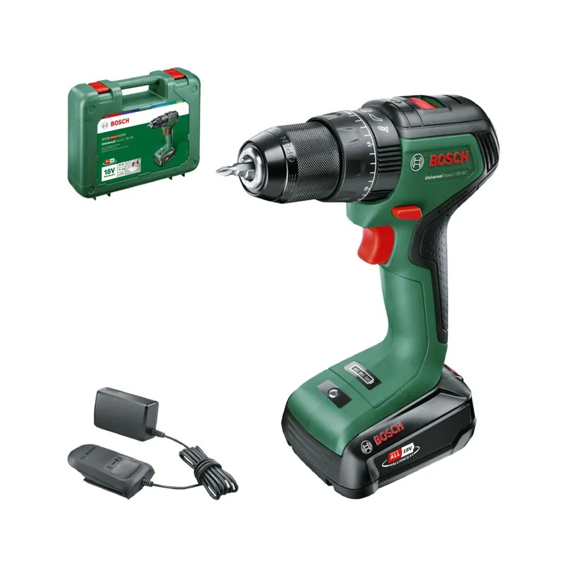 Bosch Vert 06039D7101 UniversalImpact 18V-60 Tournevis sans fil 1x 2.0 Ah et chargeur AL 18V-20 en mallette