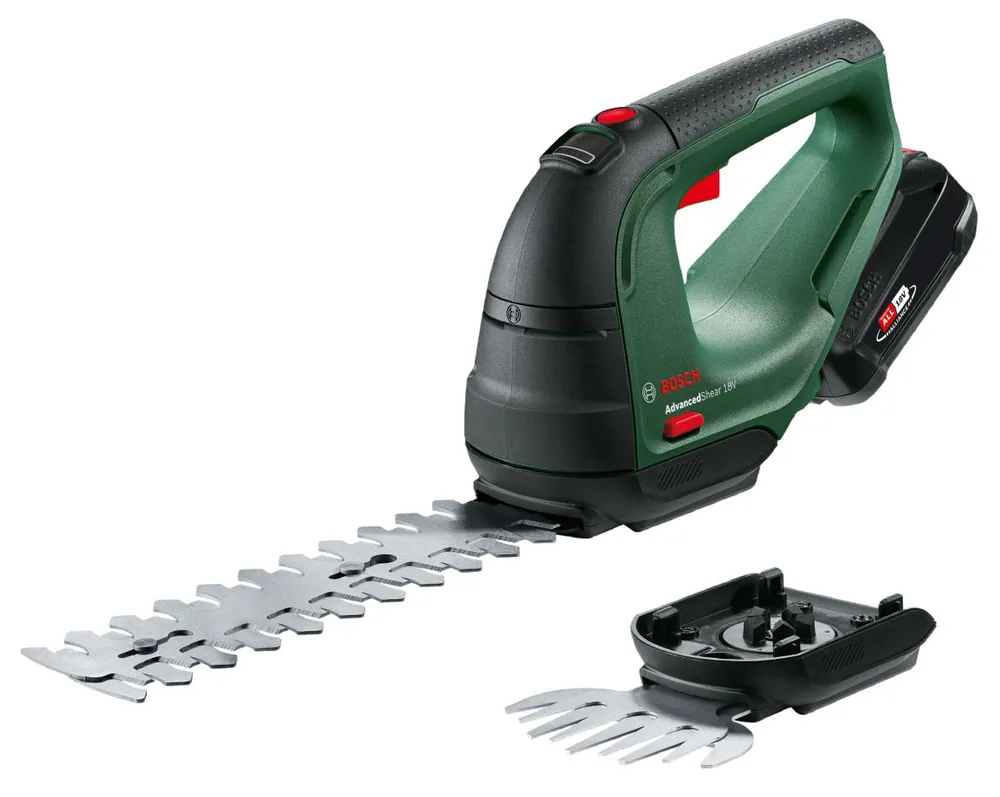 Bosch Vert 0600857000 AdvancedShear 18V-10 Set de ciseaux à buis et à gazon 1x 2.0 Ah et chargeur AL1810V CV en boîte