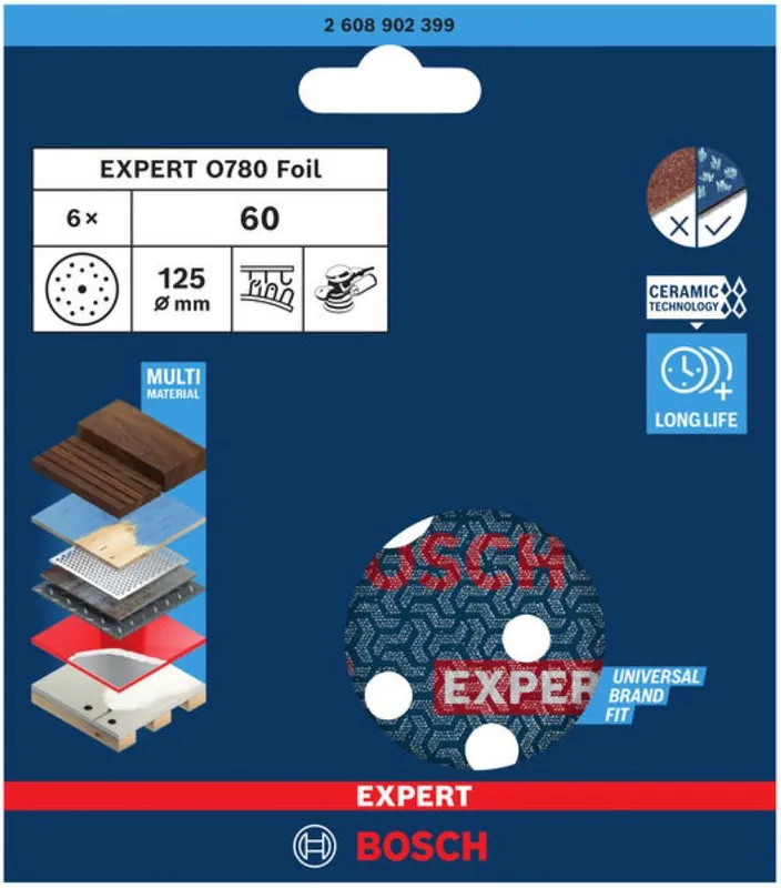 Bosch Bleu Accessoires 2608902399 EXPERT Disque abrasif O780 avec support film 125 mm G60 6x