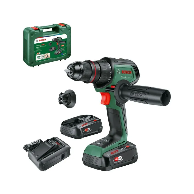 Bosch Vert 06039E2002 AdvancedDrill 18V-80 Perceuse sans fil QuickSnap 2x 2.5 Ah et chargeur AL 18V-44 en mallette