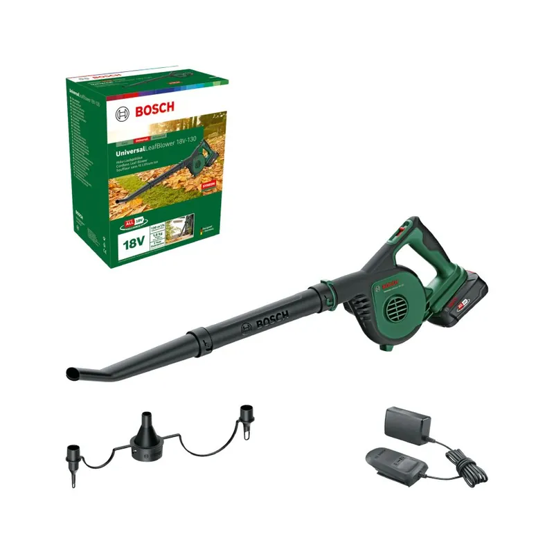 Bosch Vert 06008A0600 UniversalLeafBlower 18V-130 souffleur de feuilles sans fil 1x 2.5 Ah et chargeur dans la boîte