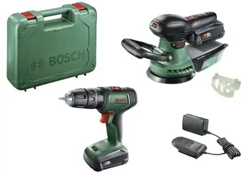 Bosch Vert 06039D410A Kit batterie perceuse à percussion et ponceuse 18 V 2x 2.0 Ah et chargeur en mallette