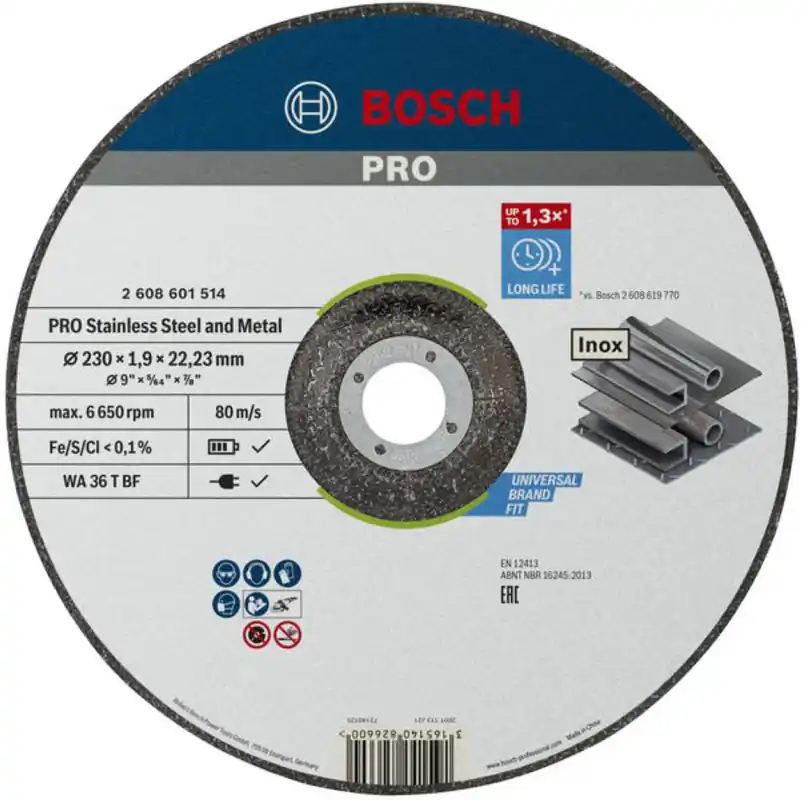 Bosch Bleu Accessoires 2608601514 Disque à tronçonner PRO pour l‘acier inoxydable et le métal, 230x1,9x22,23 mm
