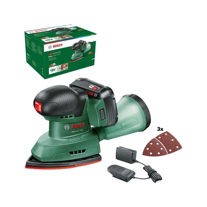 Bosch Vert 06033E3002 EasySander 18V-8 Ponceuse multifonction sans fil 1x 2.0 Ah et chargeur dans la boîte