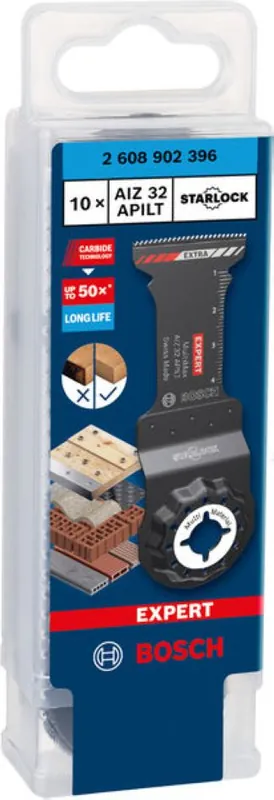 Bosch Bleu Accessoires 2608902396 EXPERT Starlock CoatedCarbide lame de scie à métaux AIZ 32 APILT Carbide, Multimatériau, Curved-Tec 32 x 46 mm 10