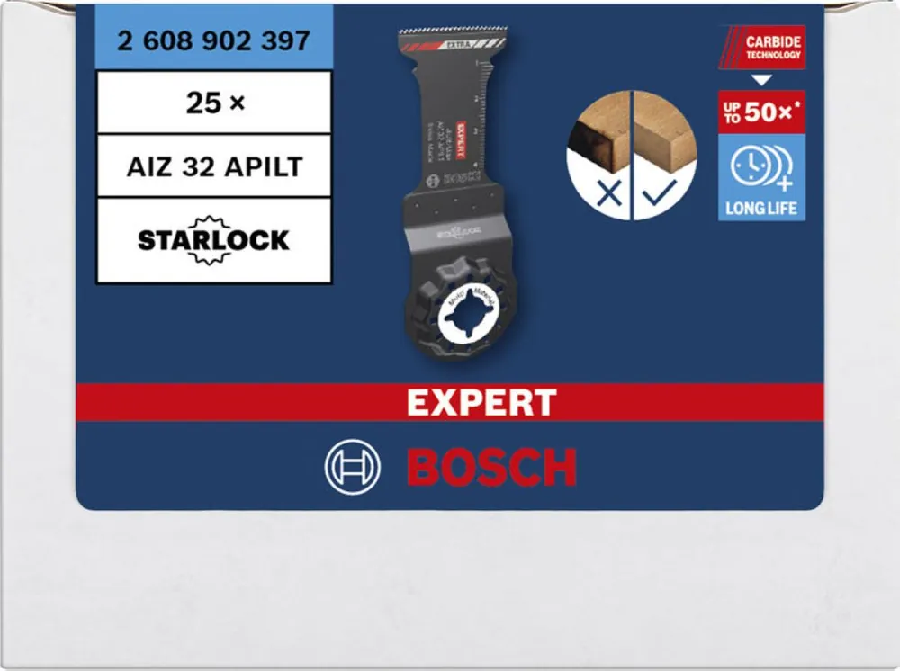 Bosch Bleu Accessoires 2608902397 EXPERT Starlock CoatedCarbide lame de scie à métaux AIZ 32 APILT Carbide, Multimatériau, Curved-Tec 32 x 46 mm 1 Bulk