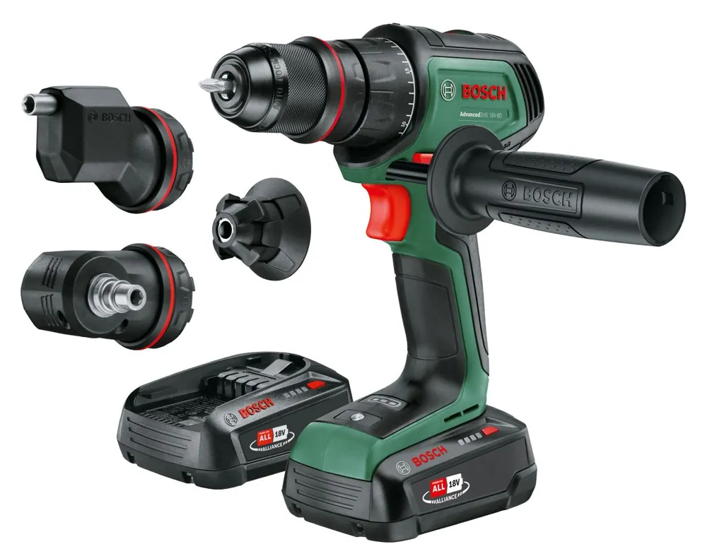 Bosch Vert 06039E2004 AdvancedDrill 18V-80 Perceuse sans fil QuickSnap 2x 2.5 Ah et chargeur AL 18V-44 en mallette