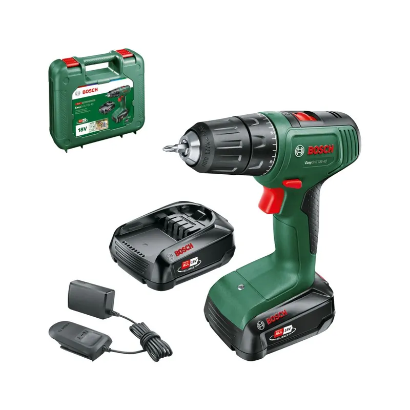 Bosch Vert 06039D8005 EasyDrill 18V-40 Perceuse sans fil 2x 2.0 Ah et chargeur AL 18V-20 en mallette