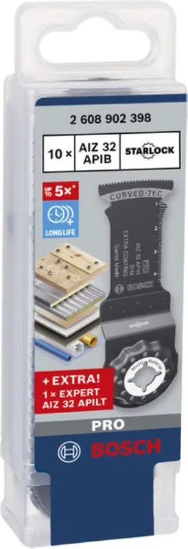 Bosch Bleu Accessoires 2608902398 Jeu de lames de scie plongeante AIZ 32 APIB 10 pièces + 1x lame de scie plongeante AIZ 32 APILT MultiMax