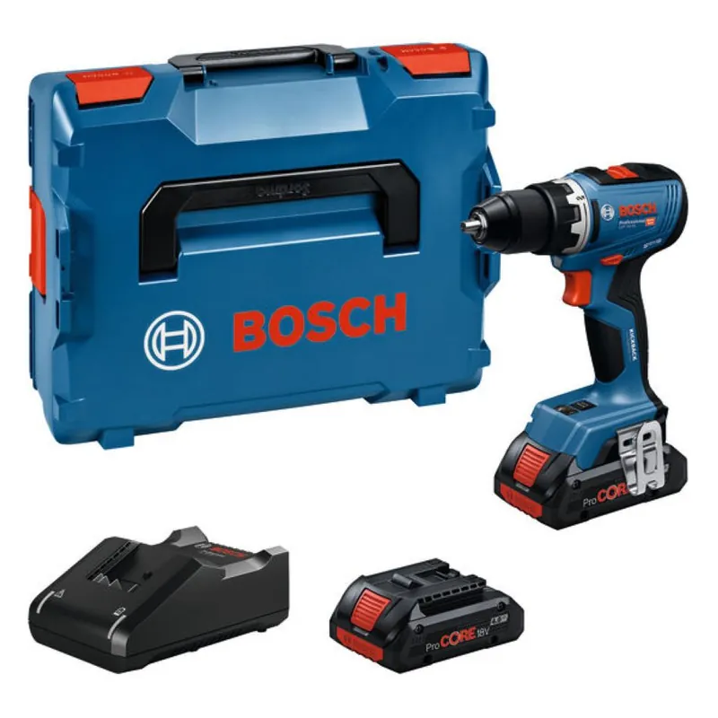 Bosch Bleu 06019N3206 GSR 18V-65 Perceuse sans fil 2x ProCORE18V 4.0 Ah et chargeur GAL 18V-40 en L-BOXX