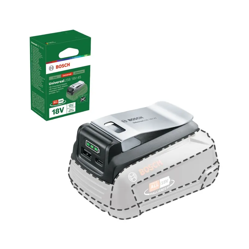 Bosch Vert 1600A02WS1 Adaptateur UniversalUSB 18V-45 Powerbank sans piles ni chargeur