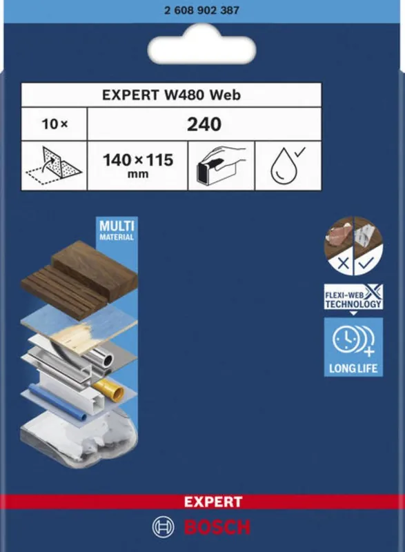 Bosch Bleu Accessoires 2608902387 EXPERT Feuille abrasive Web W480 115 x 140 mm G240 10x