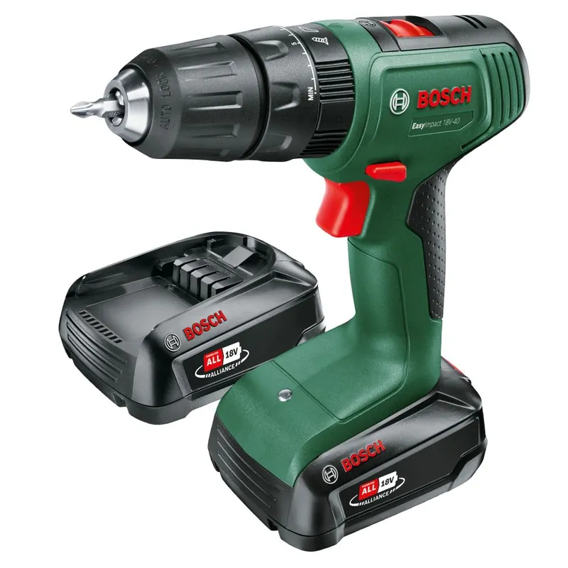 Bosch Vert 06039D8108 EasyImpact 18V-40 Perceuse-visseuse sans fil 2x 2.0 Ah et chargeur AL 18V-20 en mallette