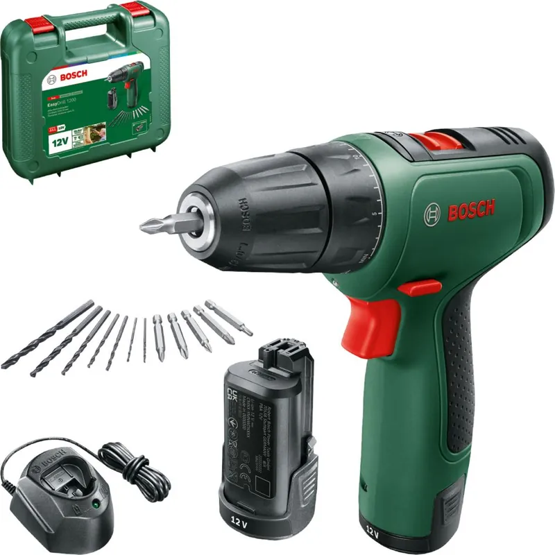 Bosch Vert 06039D3007 Perceuse-visseuse sans fil EasyDrill 1200 2x 1,5 Ah et chargeur en mallette
