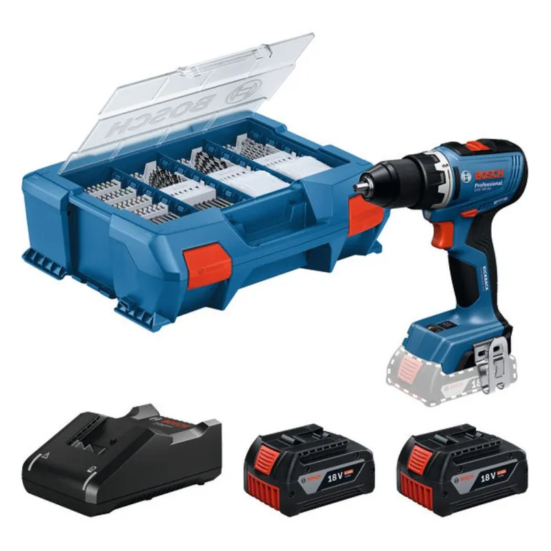 Bosch Bleu 06019N3207 GSR 18V-65 Perceuse sans fil 2x 4.0 Ah et chargeur GAL 18V-40 en L-Case Pick&Click