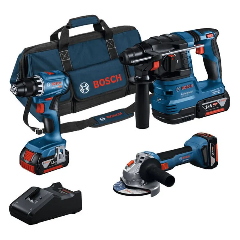 Bosch Bleu 0615A5007L Accutoolkit 3 18V 2 machines Perceuse à percussion Accu + tournevis sans fil 3x 4.0 Ah et chargeur GAL 18V-40 dans une mallette de transport