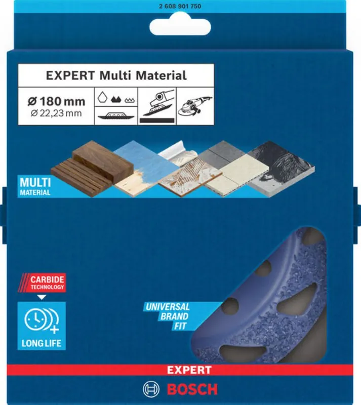 Bosch Bleu Accessoires 2608901750 EXPERT Tête de meulage en carbure multi-matériaux moyenne, 180 mm, 22.23 mm, coudée